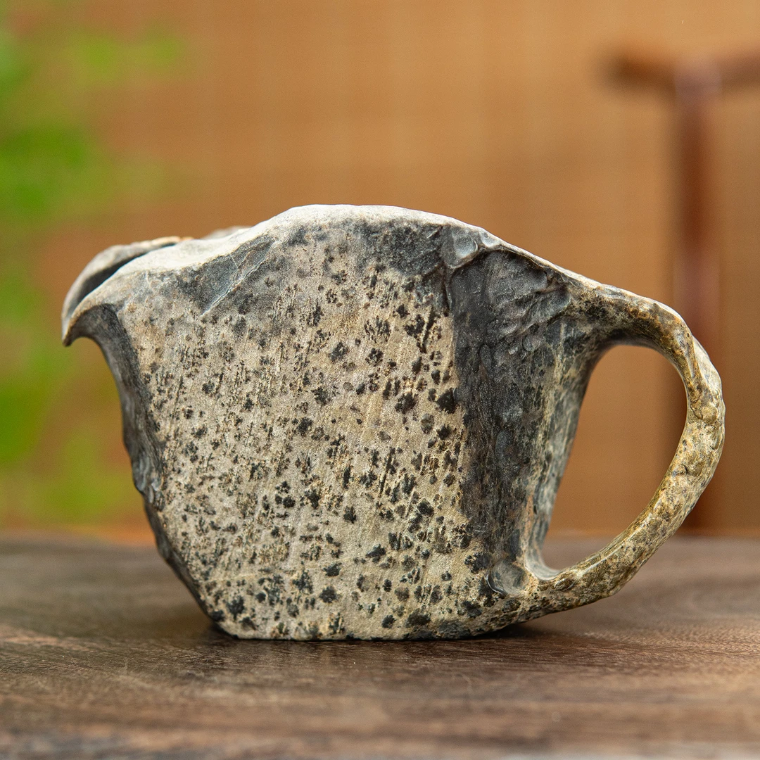 壶临门【一叶芝秋】公道杯冰碛岩纯手工原石雕刻高端茶具公道杯送礼