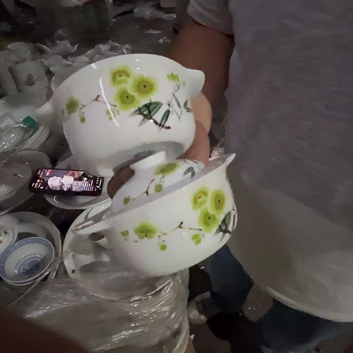 景德镇陶瓷翠竹绿梅炖盅2只