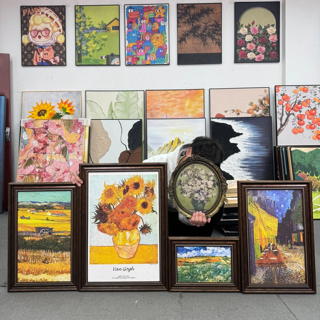 美式梵高星空花卉沙发背景墙装饰画法式客厅挂画轻奢组合500