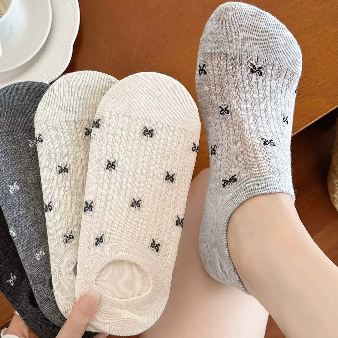 【高品质】蝴蝶结袜子隐形透气船袜浅口夏季薄款防滑不掉跟无骨袜