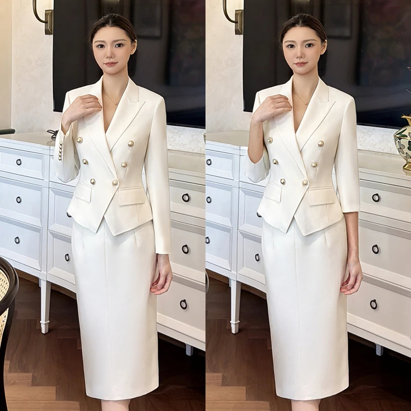 WT287白色肌理感套装售楼部酒店前台美容院职业工服女士2025新款