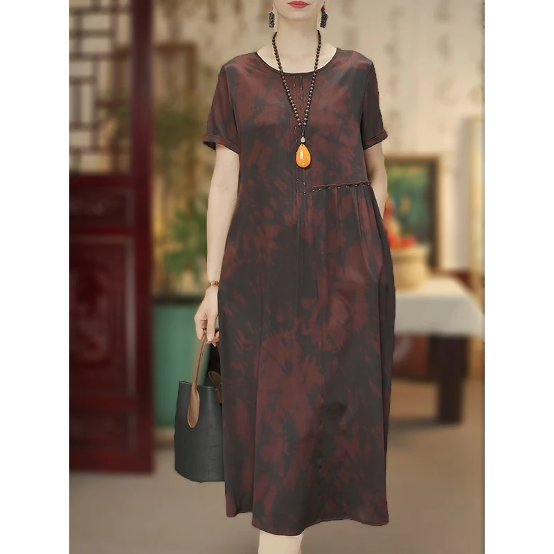 【火树琪花】25年春夏季高级直播印花妈妈真丝裙12430