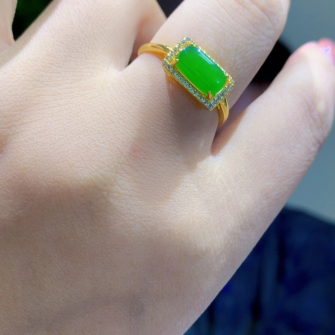 和田玉（碧玉）戒指银S925镀金镶嵌