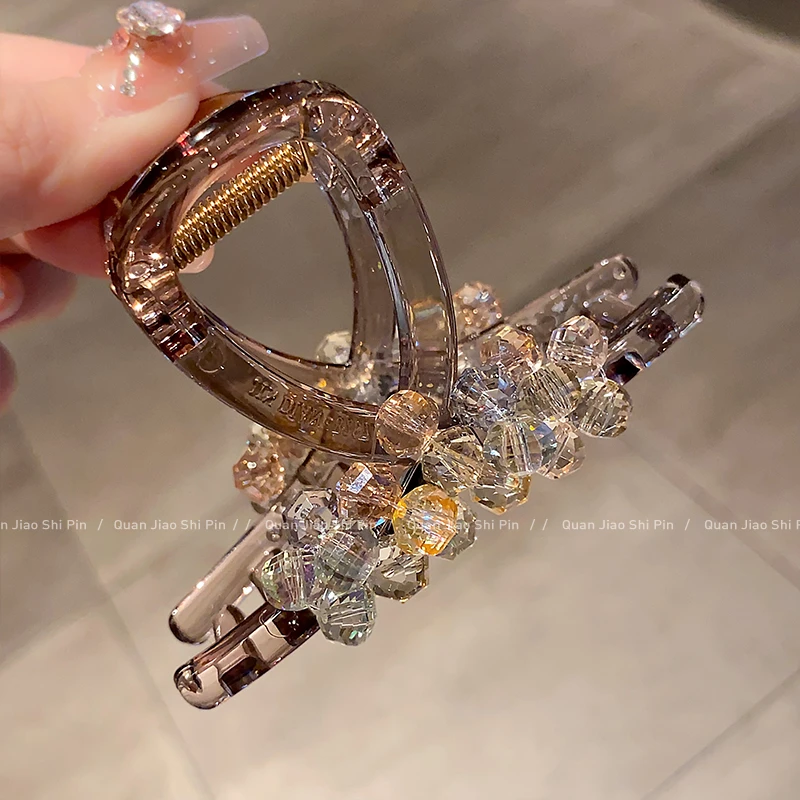 法式新款多巴胺彩色水晶抓夹高端女网红后脑勺盘发夹高级感发饰