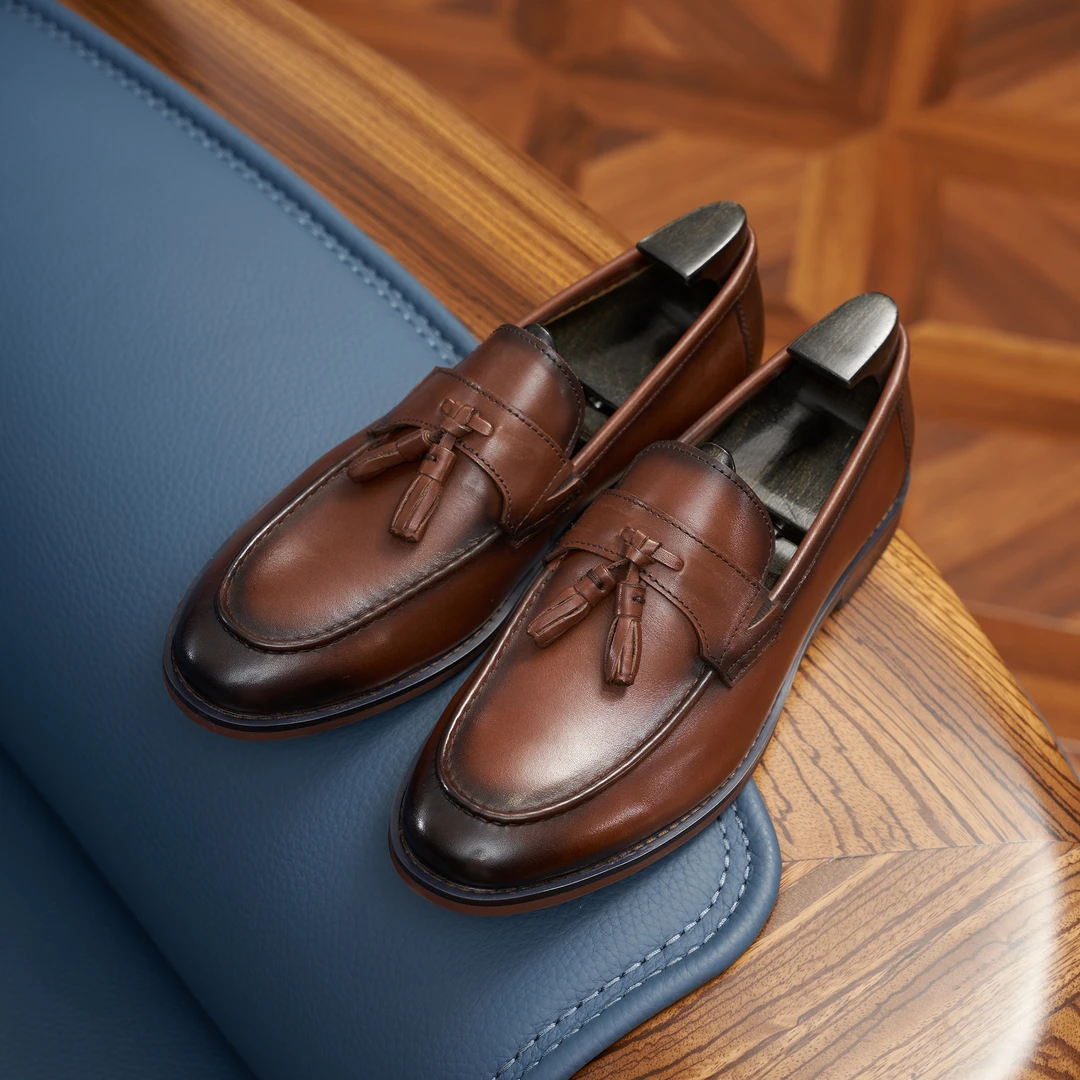 跃绅仕男透气软底真皮乐福鞋流苏英伦风皮鞋休闲复古豆豆鞋YJ-032