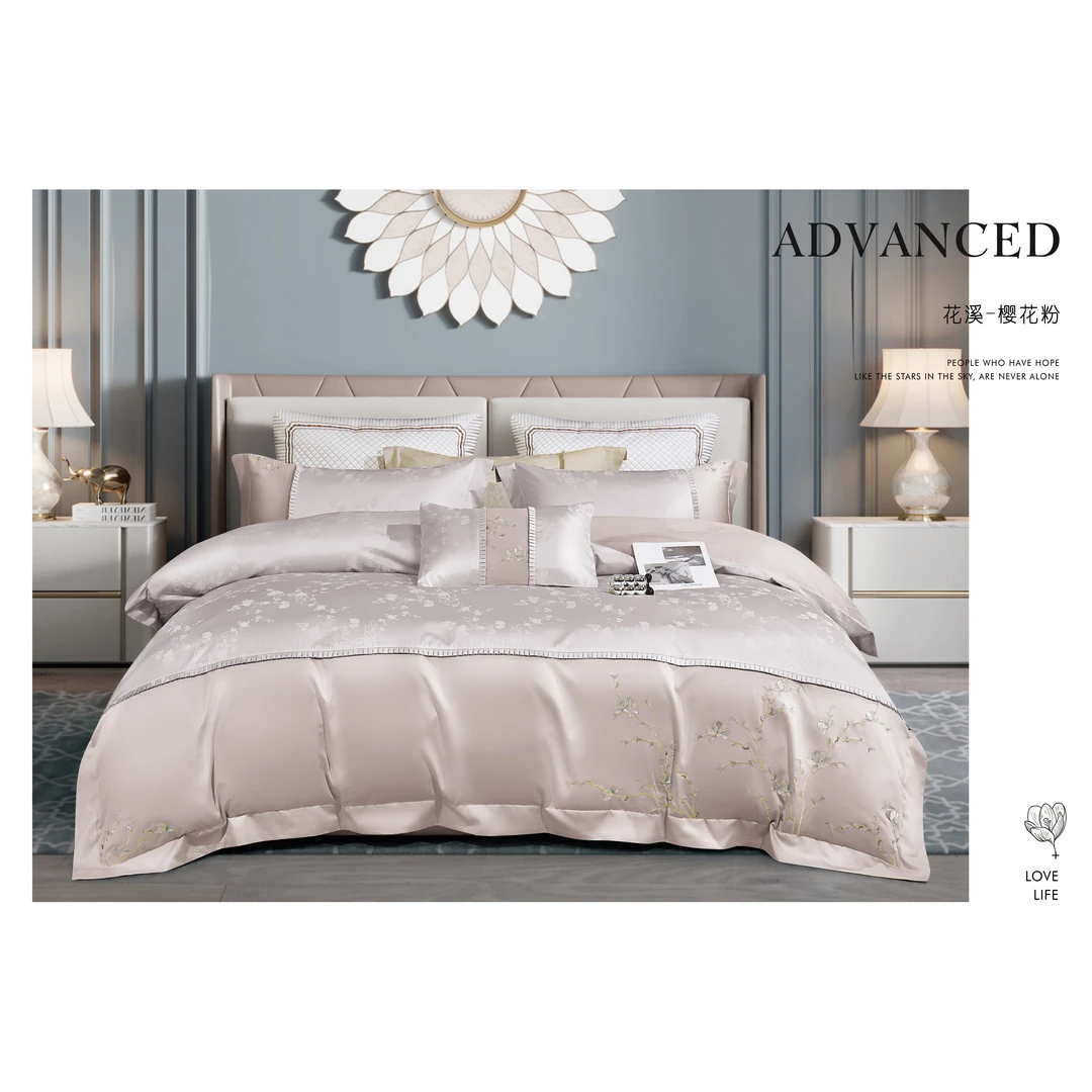 【宝艾轻奢】超柔加密匹马棉纯棉工艺床盖四件套-花溪/粉
