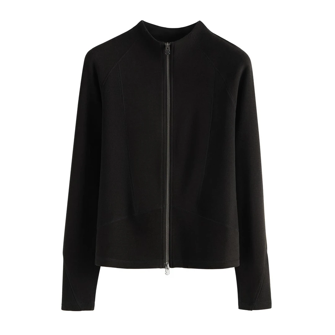 新德绒山羊绒立领晓星氨纶双面磨绒吸湿发热双拉链打底衫