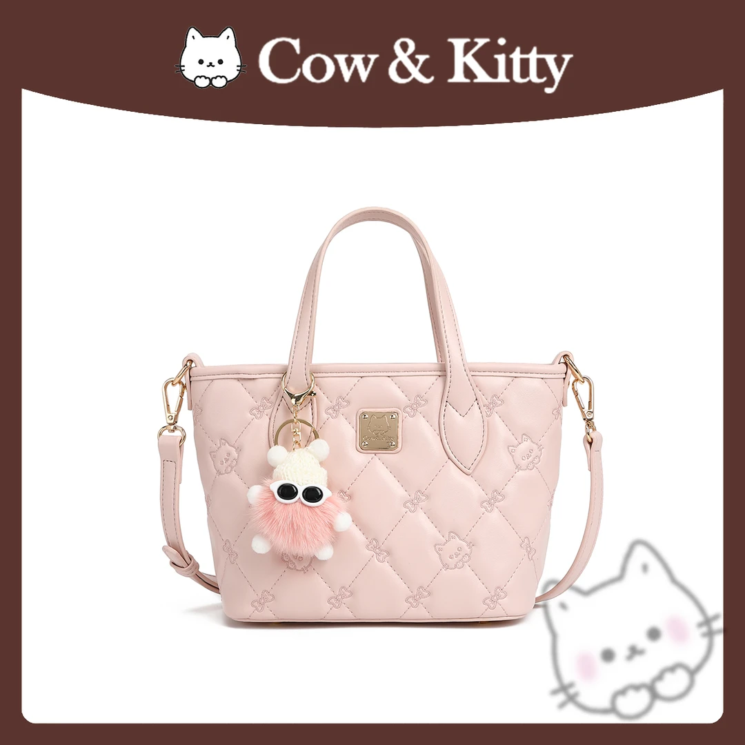 【刘叮当甄选】CowKitty/~浅粉少女菜篮子手提单肩斜挎包8001桃花粉