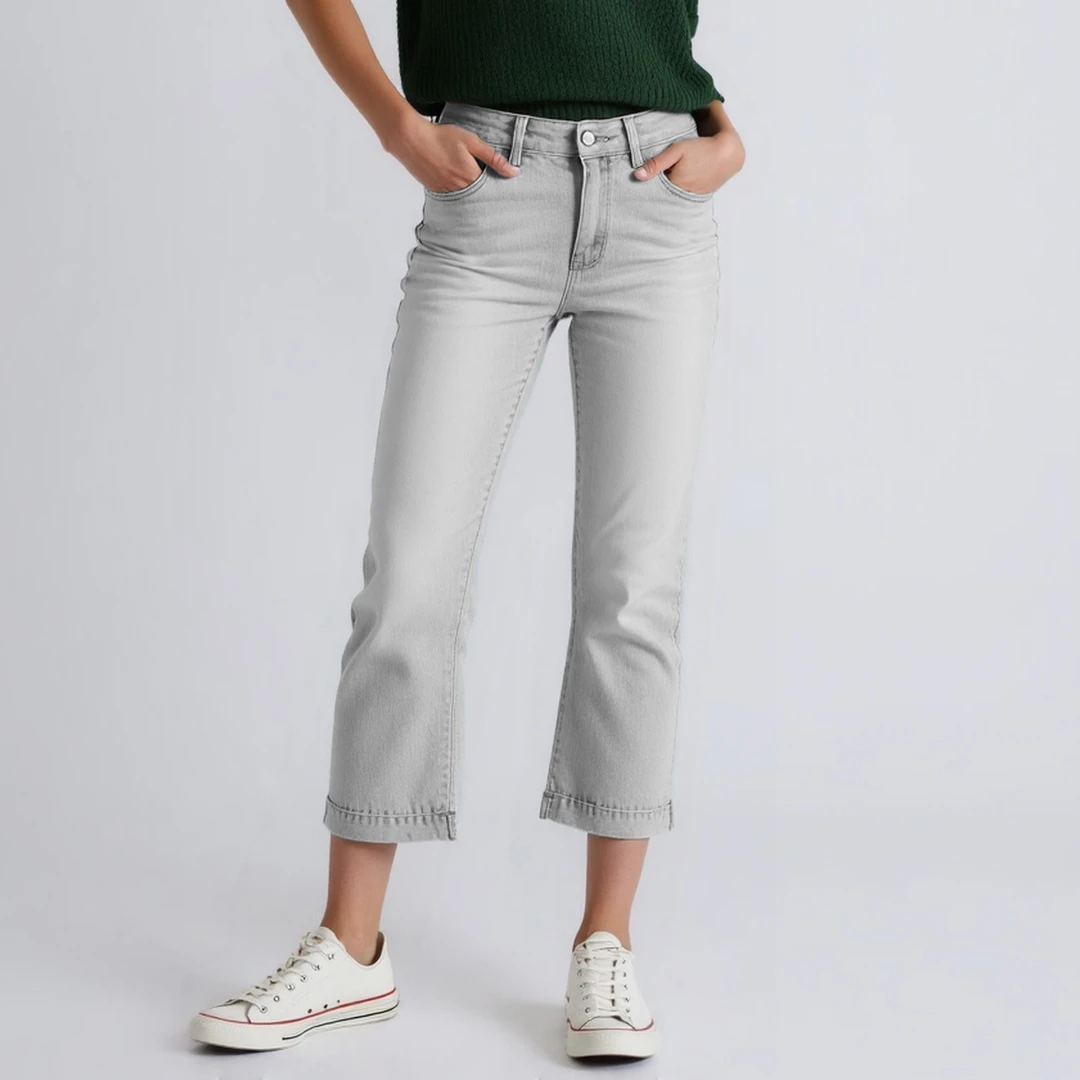 亮樱子LXWH6902洋气灰大直筒女宽松弹力阔腿小个子八分牛仔裤