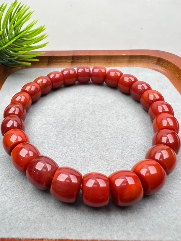 【家喻珠宝】Y61南红满肉锦红精工直切手串9mm+