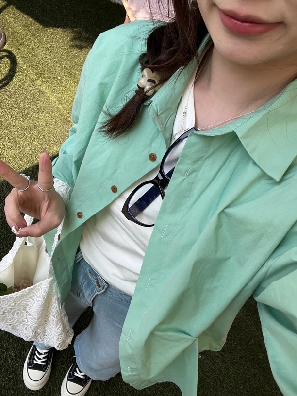 F·【苹果绿】春季棉料定染绿色显白百搭经典纯色衬衫