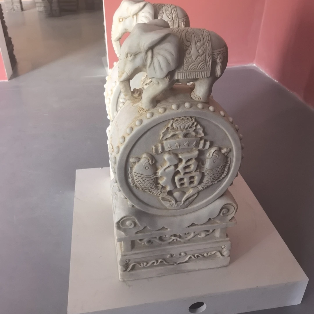 石雕小象抱鼓石高度一米汉白玉门鼓户外庭院门口装饰摆件