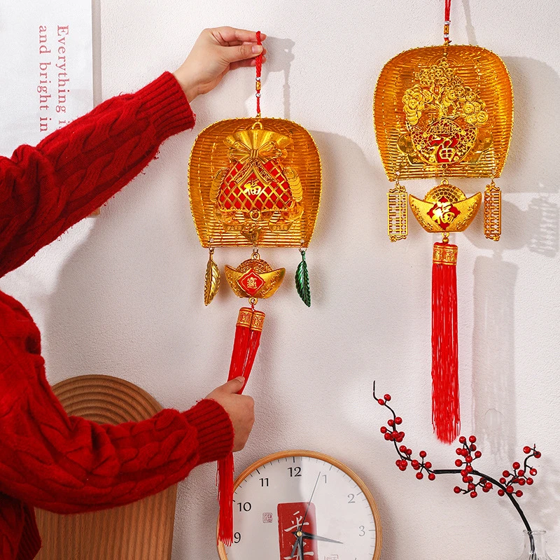 2026马年春节新年挂件室内客厅金畚斗装饰喜庆过年新款金簸箕挂饰