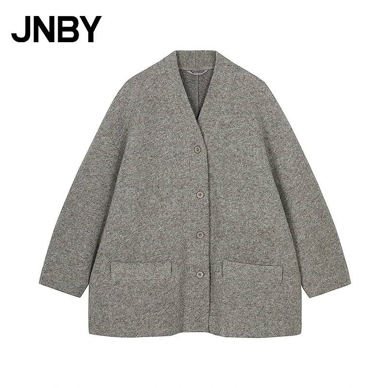 JNBY/江南布衣冬毛呢外套廓形宽松V领简约女复古时髦5OB81596H