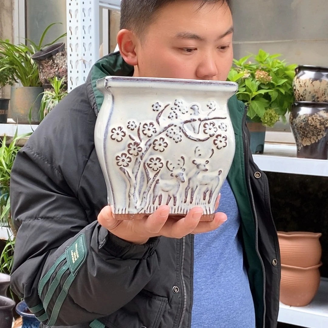 紫砂花盆口15高16瑕疵