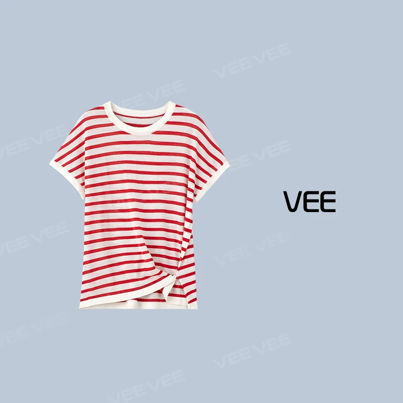 VEE【自由感】【专属】25夏新款时尚百搭拼接撞色天丝条纹款式针织衫