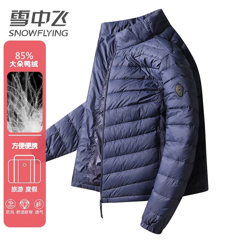 雪中飞2025羽绒服男短款立领柔软舒适抗皱防寒轻薄男士羽绒服