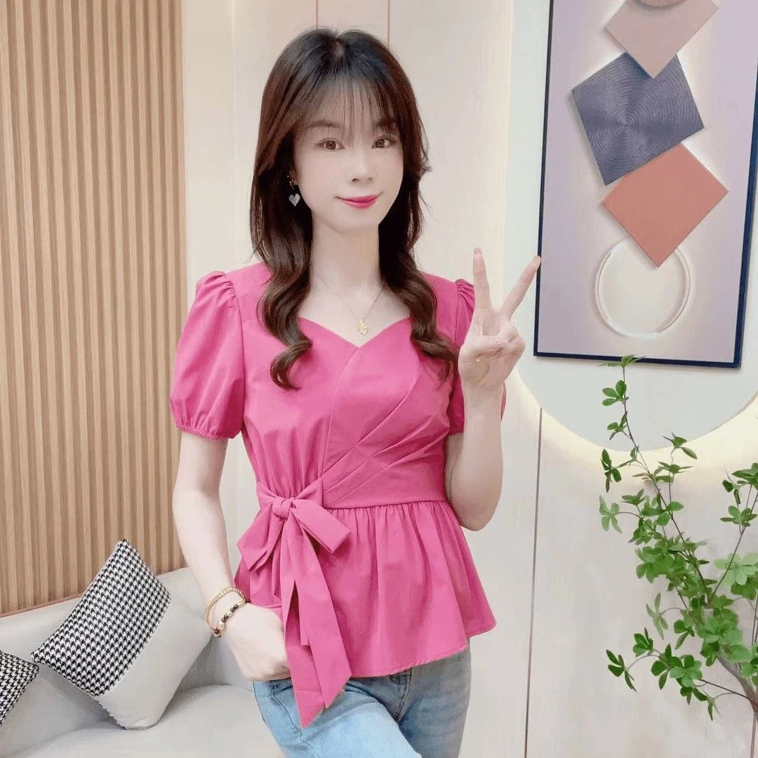 小个子法式短款衬衫洋气上衣短袖2025夏季新款收腰显瘦衬衣女