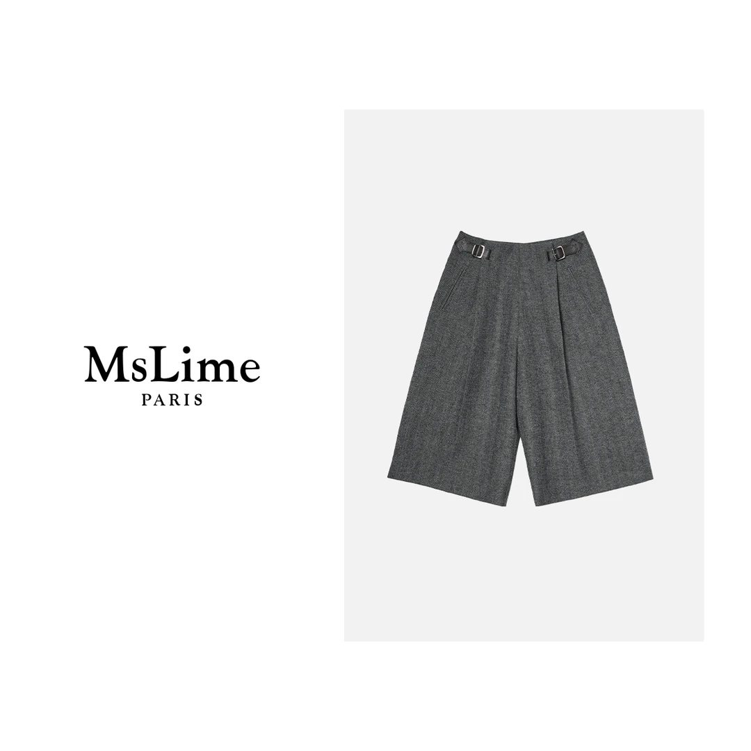 王嬛嬛MsLime 【流萤】羊毛秋冬穿搭定制开模扣压褶短裤 HD2D0007