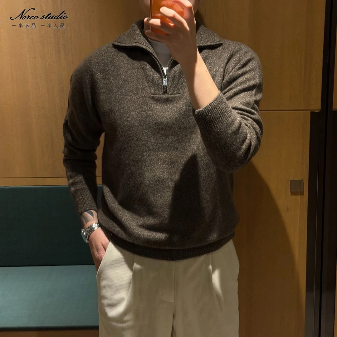 【诺可高定】秋冬城市精英480克阿拉善Cashmere拉链立领羊绒衫2502