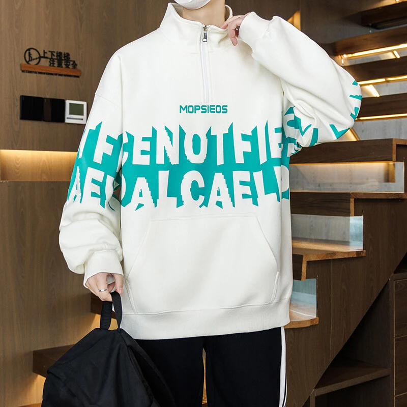 Mexican/稻草人春新款套头半拉链卫衣休闲潮流港风百搭印花秋冬男