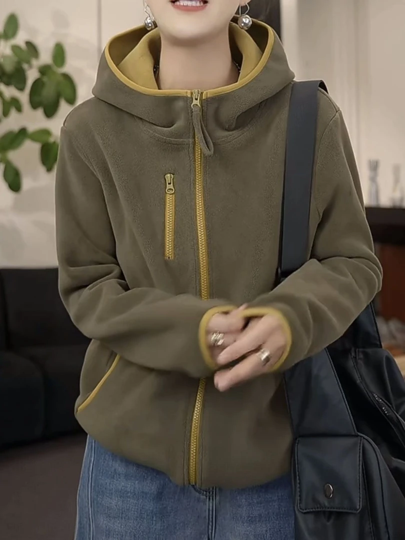 600g加厚双面奥粒绒连帽防风保暖长袖休闲外套女秋冬新款时尚百搭