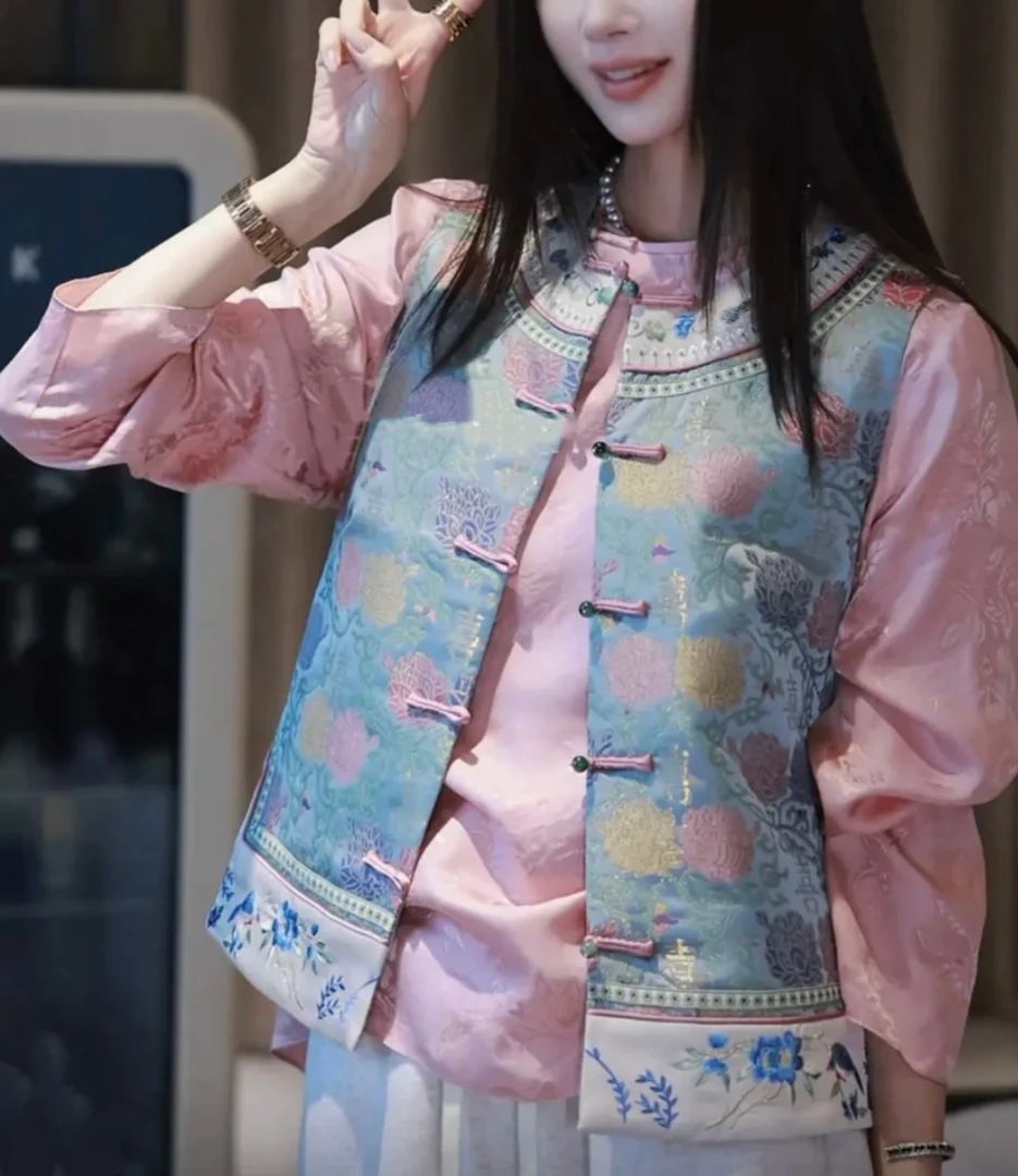 玛薇丝【开门见喜】宋锦拼花刺绣马夹