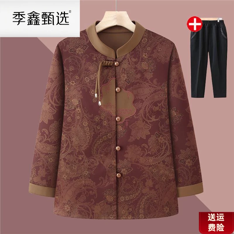 新中式国风衬衫女奶奶春装长袖薄款外套中老年人洋气衣服妈妈新款