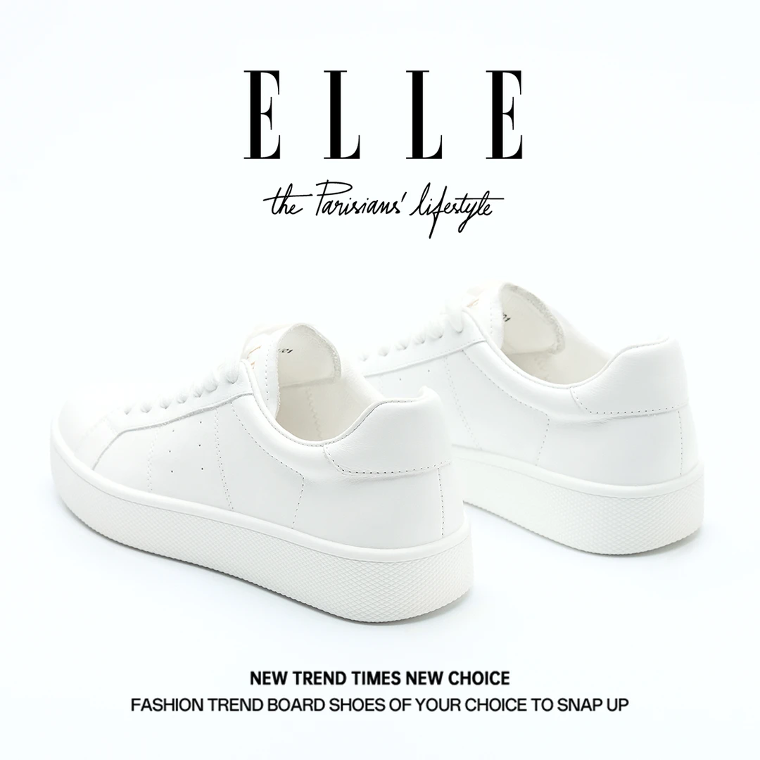 ELLE阔腿裤专用小白鞋女2025爆款厚底减龄百搭运动鞋时尚休闲板鞋