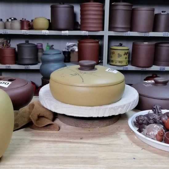 茶叶罐紫砂两饼装刻绘130