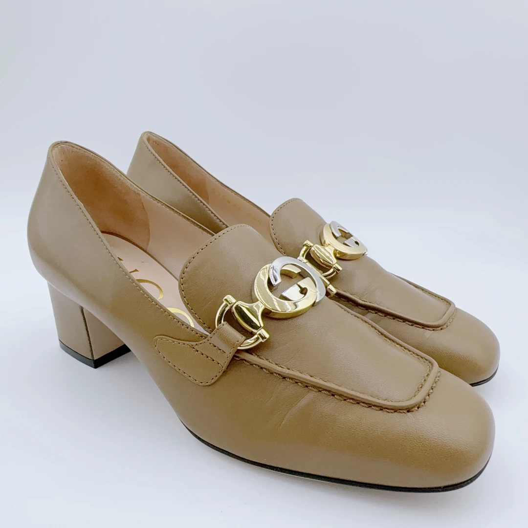 99新/古驰/Gucci35.5码/咖色双G金标乐福鞋/YM00784