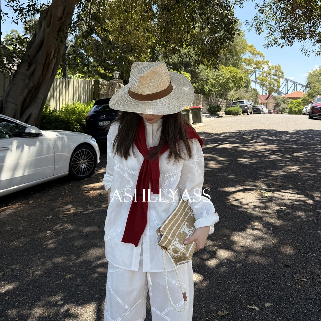 【ASHLEYASS】“云雾白”抽象几何图案小立领大廓形衬衫LSS250017S