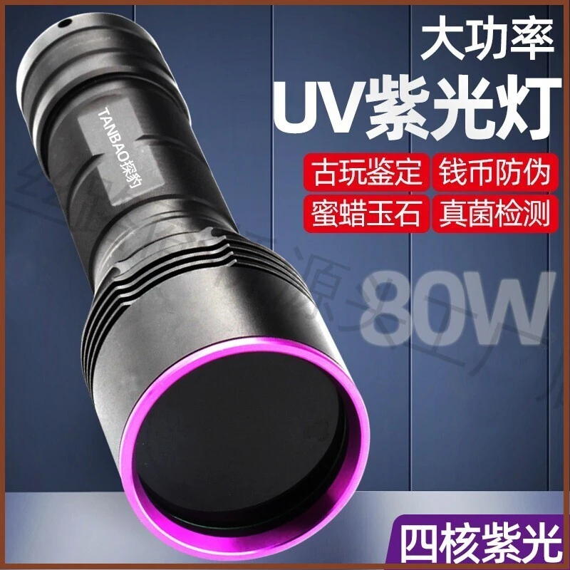 大功率紫光灯强光鉴定手电筒验钞文玩陶瓷胶水固化荧光剂紫外线灯