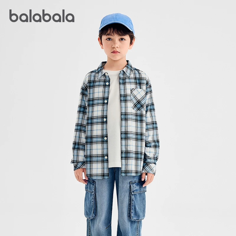 【商场同款】巴拉巴拉男童衬衫儿童长袖2025新款秋装女童格子外套