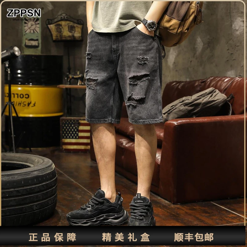 ZPPSN夏季潮流黑色牛仔短裤中裤大码2025新款五分裤子薄款休闲直