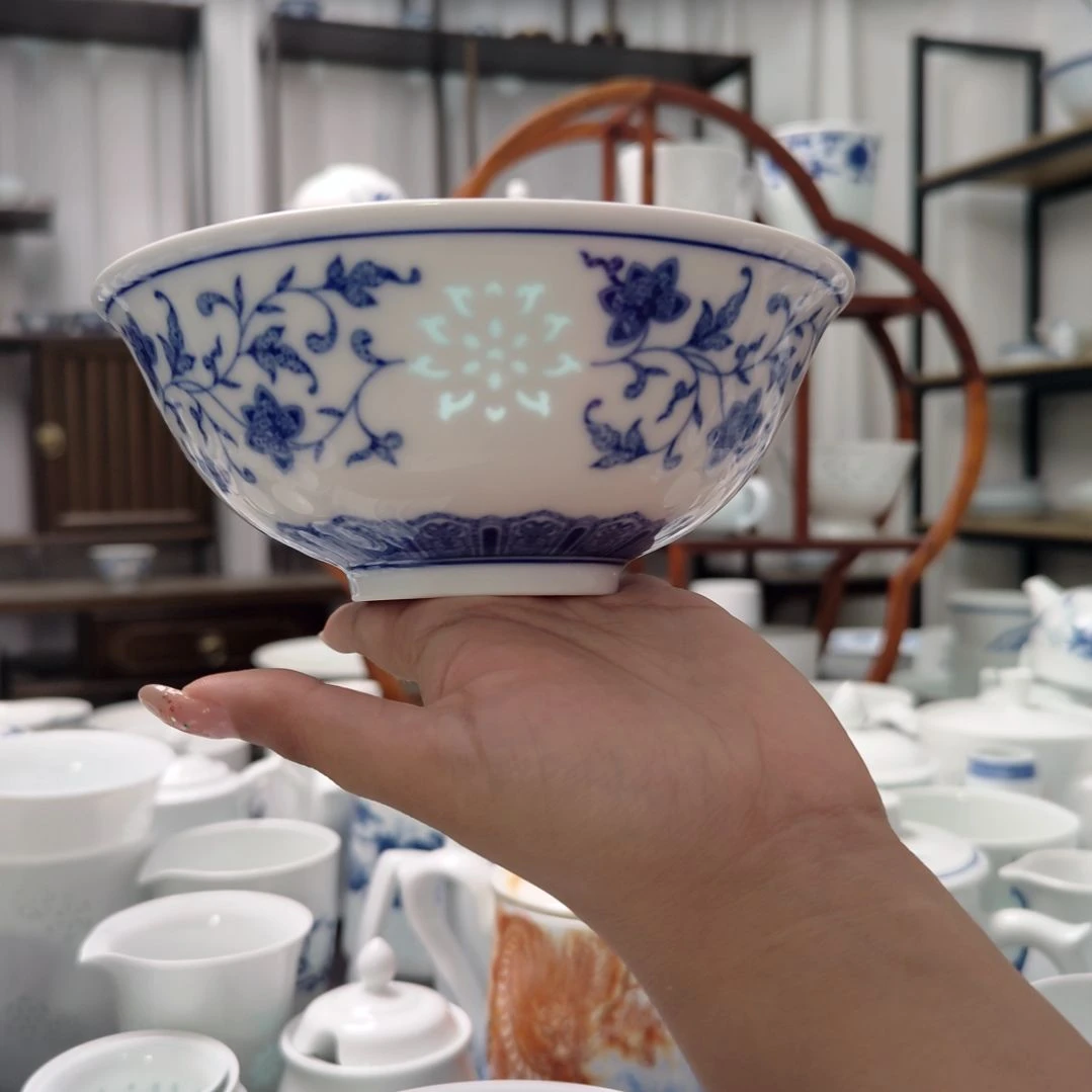 瓷万寿莲6寸面碗两只装