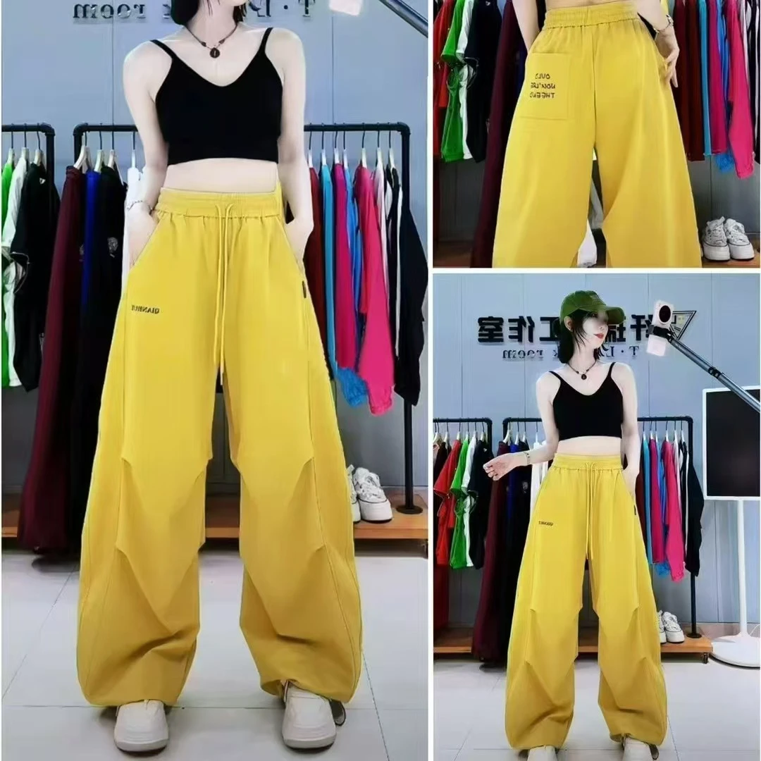 街舞潮牌长裤女2025春夏新款嘻哈爵士显瘦刺绣伞兵拽步舞弯刀裤