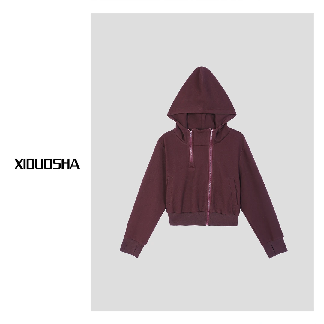 XIDUOSHA/喜朵莎原创设计师款简约百搭连帽开衫卫衣XDS598