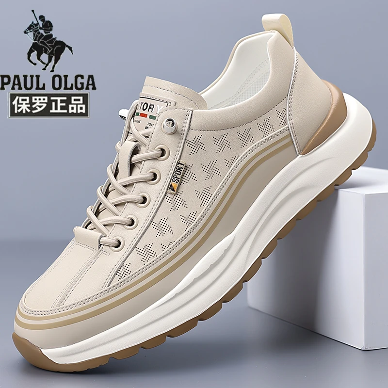 保罗正品牛皮透气休闲男鞋时尚休闲鞋休闲夏季舒适透气网面皮鞋男