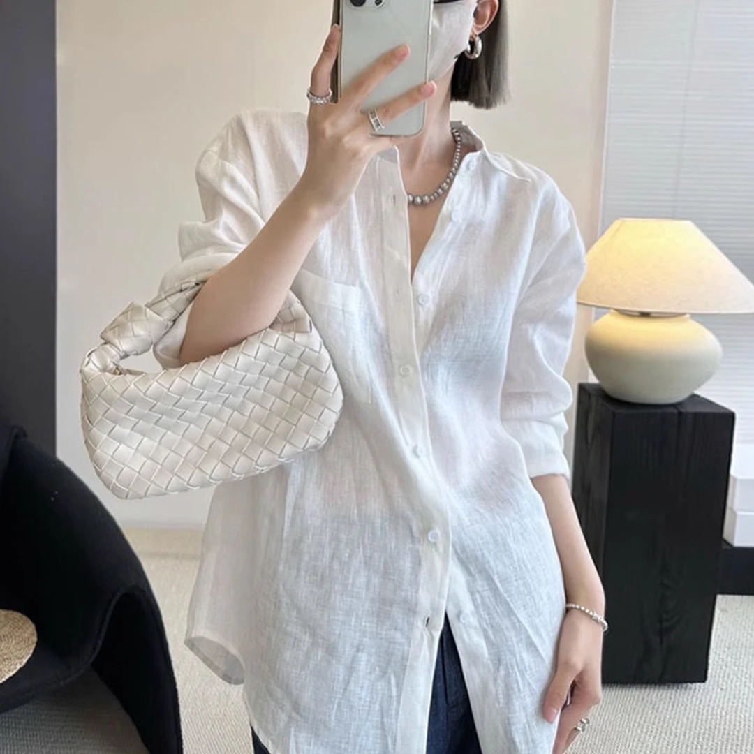 高级感长袖衬衫春夏薄款宽松休闲衬衣外搭防晒开衫女气质白色百搭