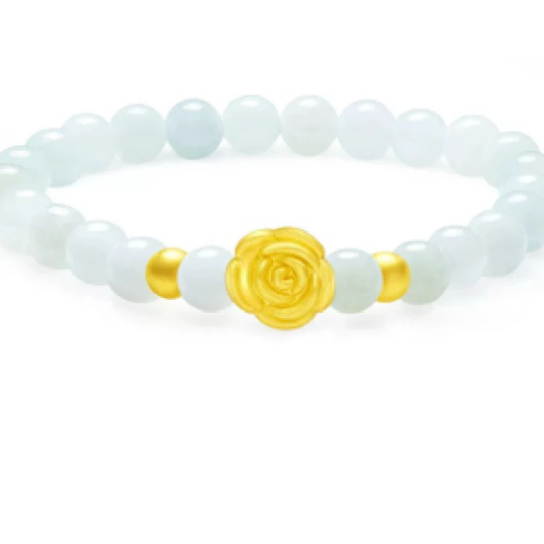 足金玫瑰花金珠手串