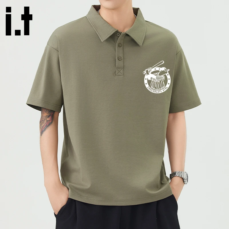i.t:CHOCOOLATE军绿色polo衫短袖2025年夏季新款男士时尚百搭上衣