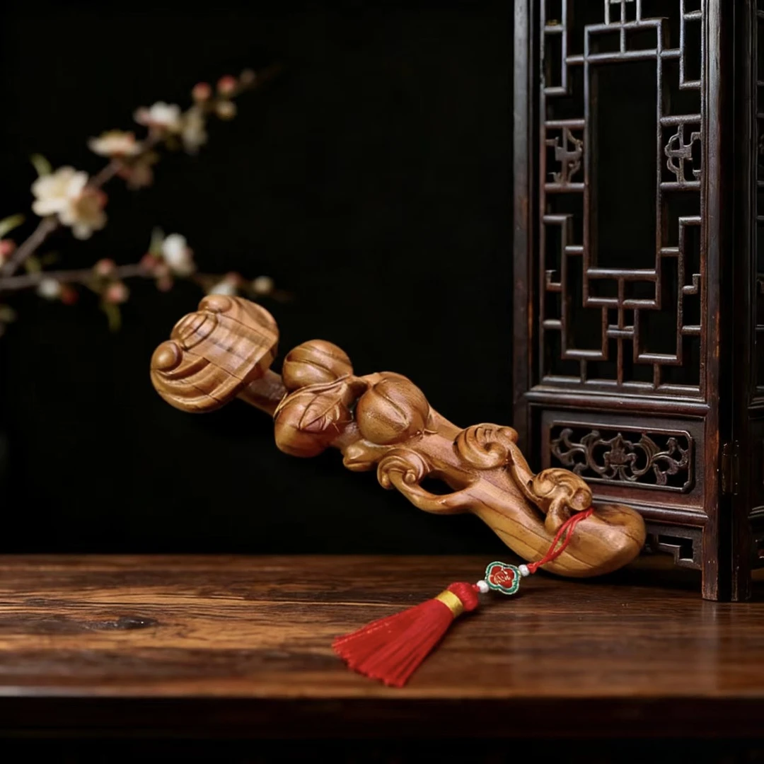 桃木木雕佛桃灵芝如意造型别致装饰佳品