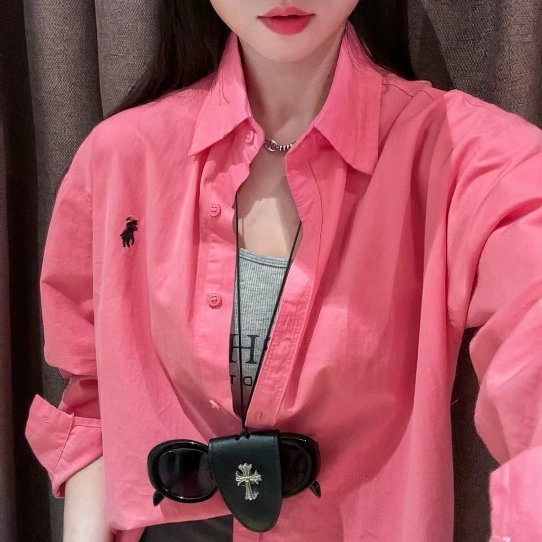 纯棉新款刺绣骑士多色水洗棉气质宽松百搭长袖潮流简约衬衣外套