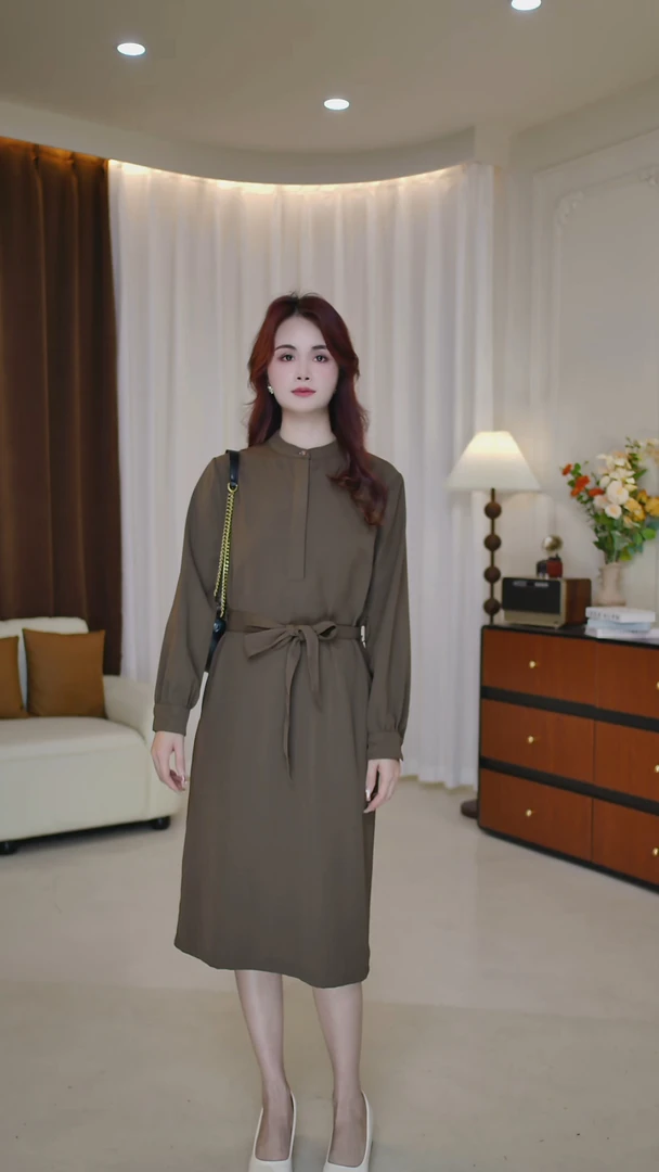 《6110》时尚法式长袖连衣裙新款小个子气质通勤连衣裙显瘦收腰