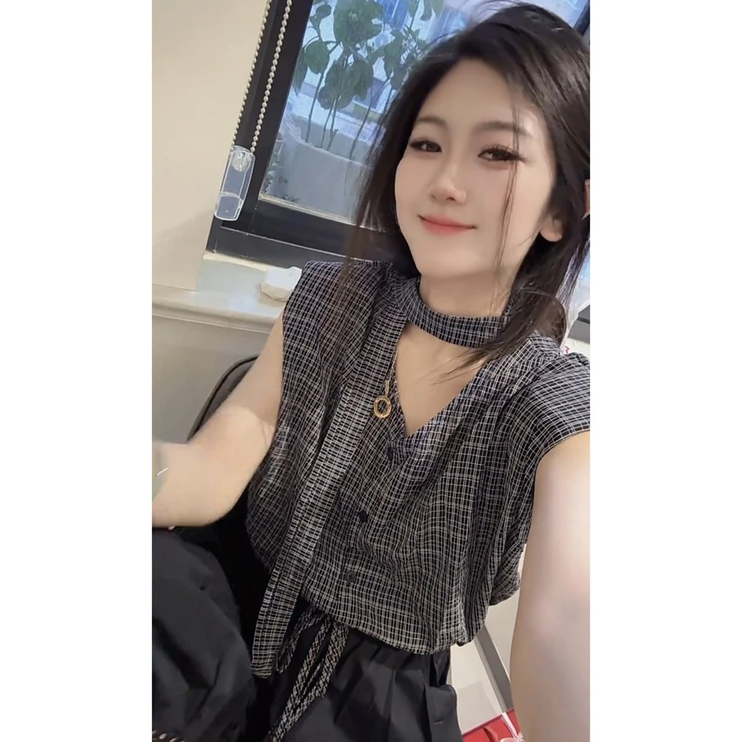 设计感超好看独特气质格子衬衫黑色阔腿裤套装上衣夏季2025新款潮