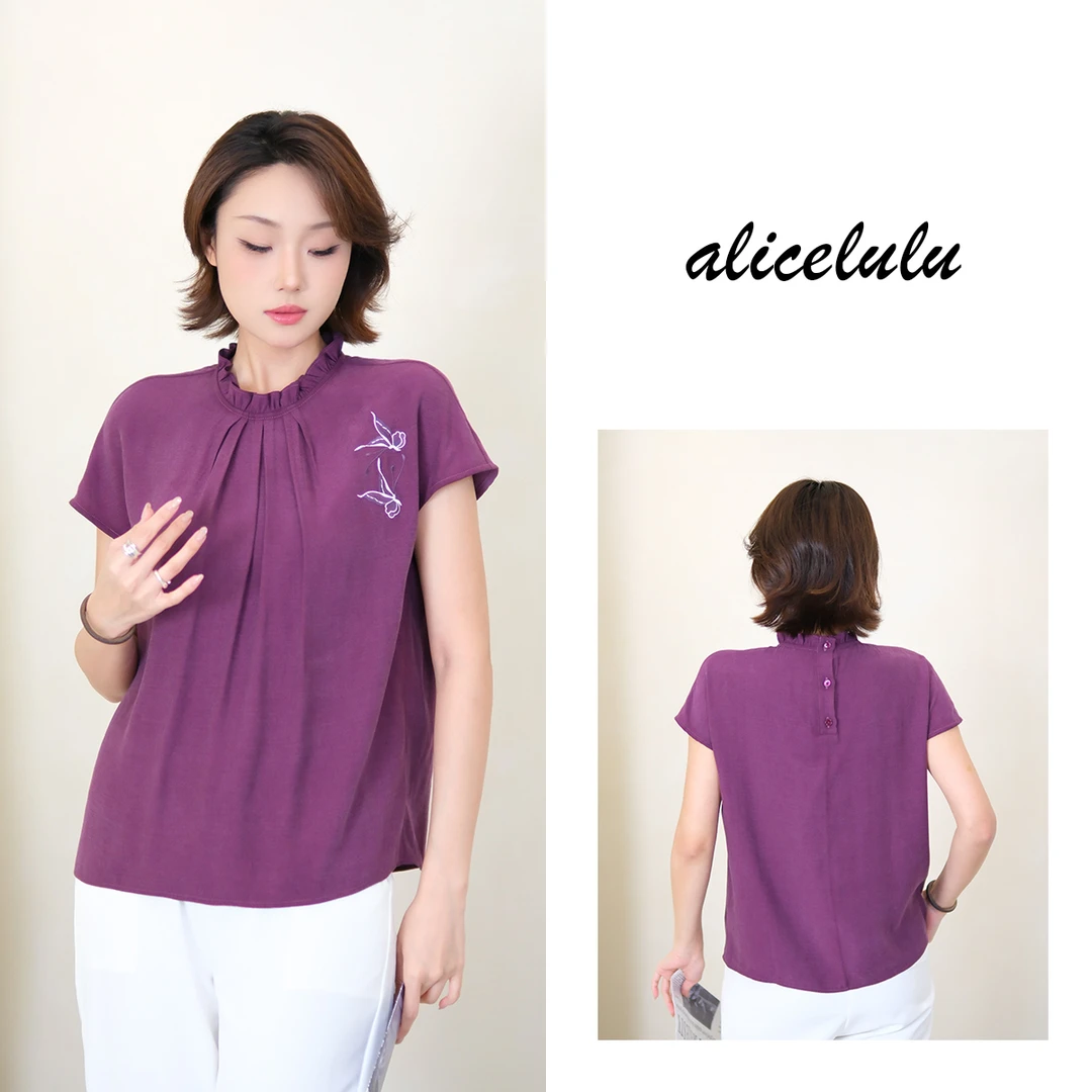 2 [alicelulu]国风蝴蝶提花刺绣木耳领女宽松衬衫S2143336W