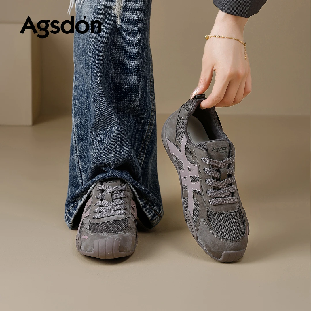 奥古狮登灰色德训鞋女2025新款秋冬厚底增高耐脏休闲运动鞋子爆款