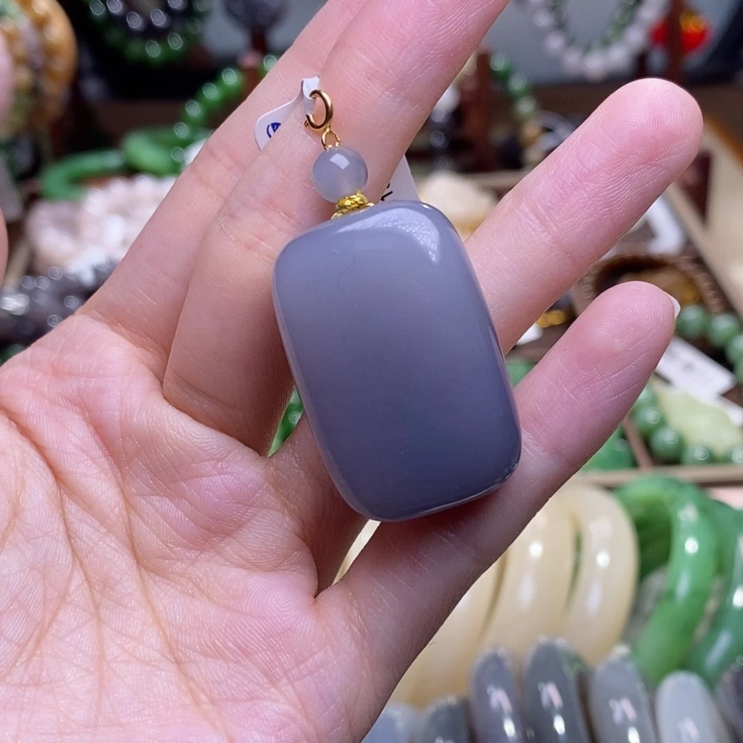 和田玉烟紫金镶无事牌半山水吊坠未镶嵌