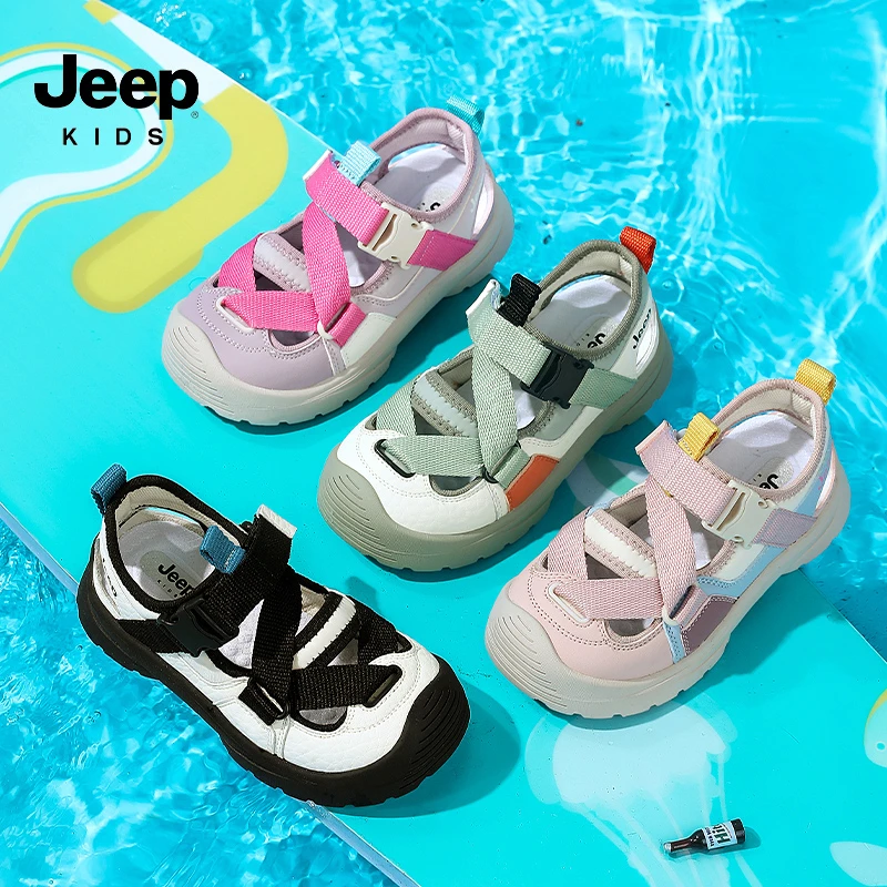 Jeep2025夏季新款男童女童透气镂空耐磨防滑包头框子凉鞋 A357